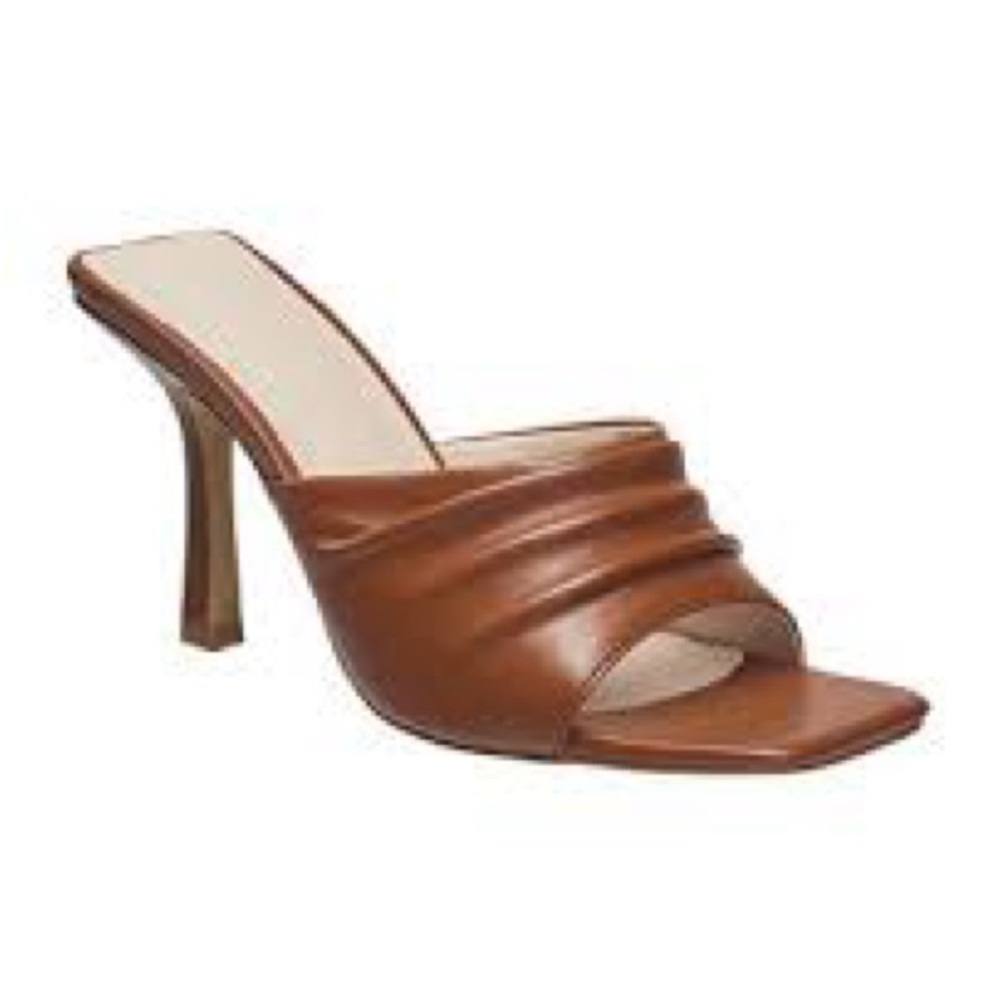 H Halston Brown Vegan Leather Dress Slide Mules 8.5 Saddle
